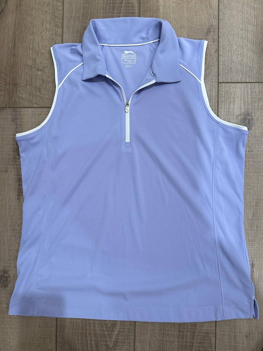 Slazenger Sleeveless Zip Golf Polo in Lavender with White Trim